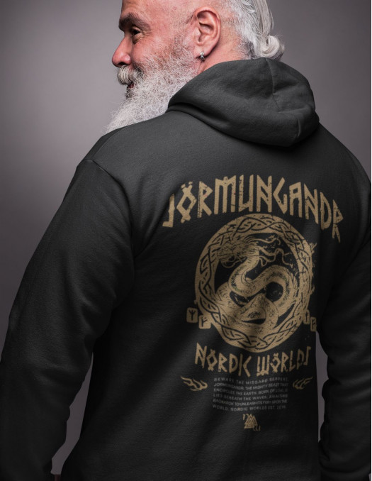 JÖRMUNGANDR Hoodie by Nordic Worlds - The World Serpent Black N Gold