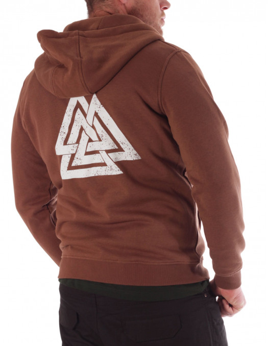 Nordic Worlds Odins Valknut Brown Zip Hoodie